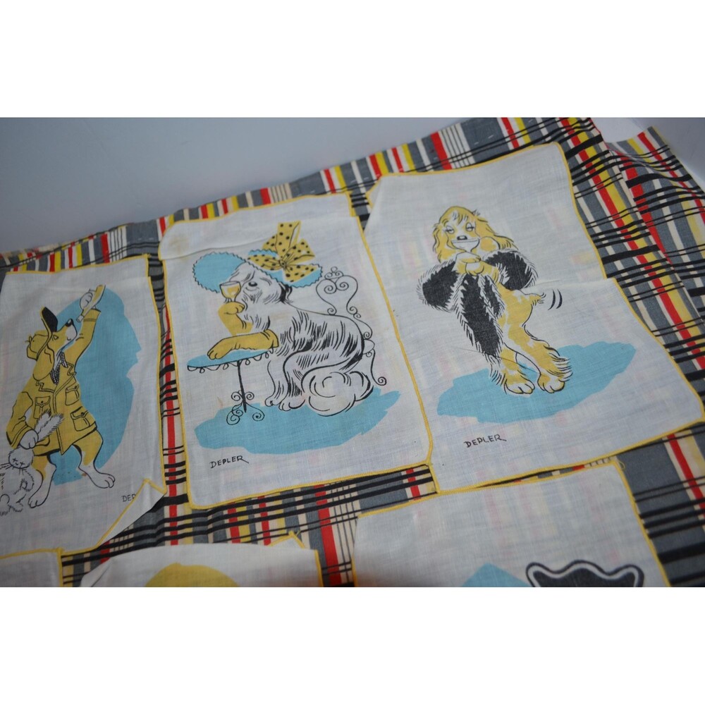 1940 Depler Cocktail Napkins Set of Seven Anthropomorphic Dogs Very Rare - Picture 2 of 6